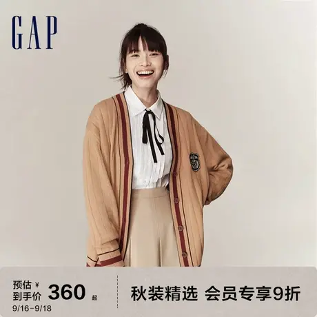 Gap女装秋季2023新款LOGO宽松学院V领针织开衫714972外搭毛衣图片