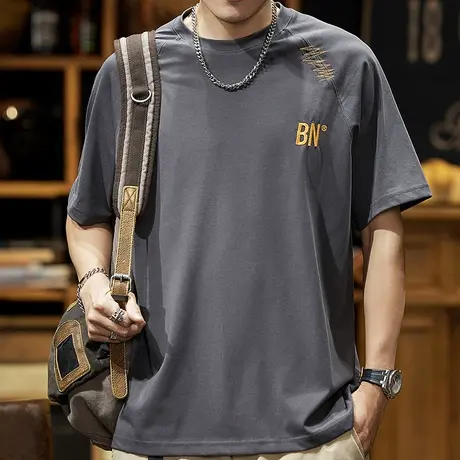 Modi Nick/摩帝尼克时尚潮流男士短袖T恤宽松纯棉潮流圆领体恤男商品大图