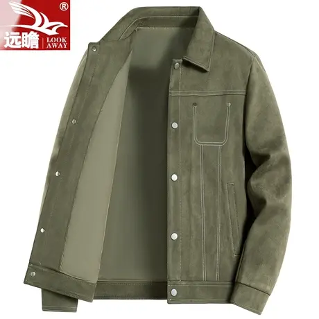 男士外套春秋季潮牌宽松百搭上衣2023新款麂皮绒翻领休闲夹克男款商品大图