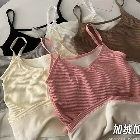 甜美加绒加厚保暖无袖背心吊带女装秋季设计感修身显瘦打底上衣服商品大图