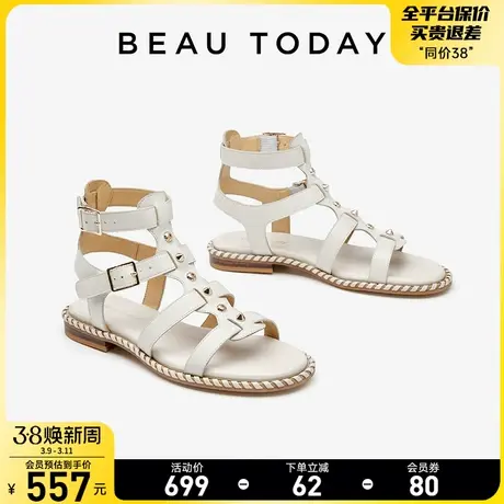BeauToday平底凉鞋女夏季新款外穿罗马凉鞋女真皮粗跟凉鞋海边女图片