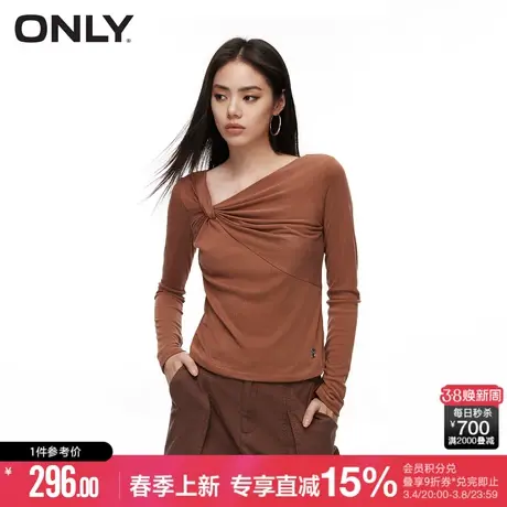 ONLY2024春季新款时尚纯色修身不对称短款长袖T恤女|124102019商品大图