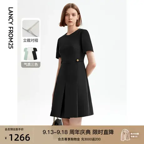 朗姿气质高级感黑色白色连衣裙2023夏季新款裙子法式复古小黑裙女图片