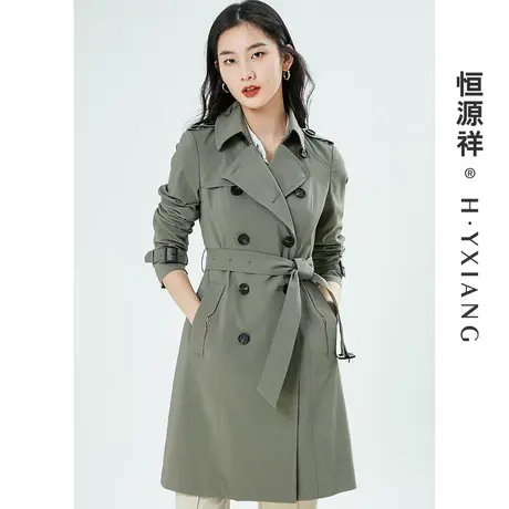 恒源祥单排扣复古风衣女秋冬时尚中长款过膝女外套图片
