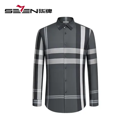 【商场同款】柒牌男装格纹长袖衬衫2023秋季新款时尚休闲格子衬衣商品大图