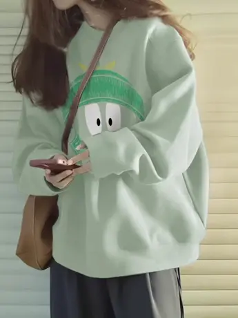加绒加厚卫衣女装春秋新款大码胖mm多巴胺穿搭圆领长袖上衣200斤图片