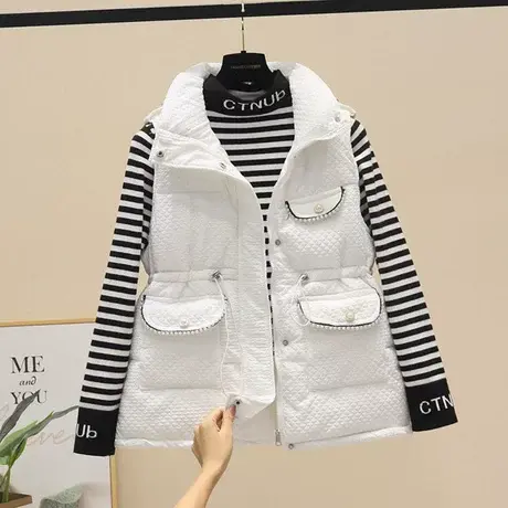 小香风羽绒棉马甲女收腰显瘦珍珠口袋2023秋冬新款坎肩马夹外套潮商品大图