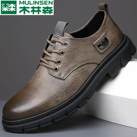木林森真牛皮潮流商务男鞋2023新款男士休闲皮鞋春秋耐磨工作鞋子图片