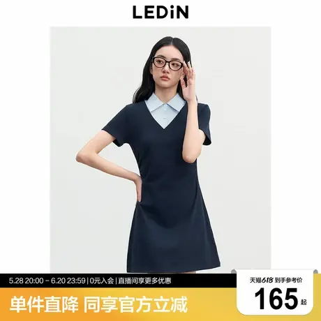乐町假两件针织连衣裙女2025年夏季新款短款弹力韩系通勤修身裙子商品大图