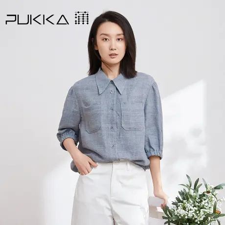 蒲PUKKA 女装棉麻衬衫2023春装新款设计感七分袖棉衬衣商场同款图片
