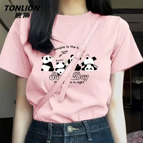 唐狮短袖t恤女2025新款夏季设计感小众正肩纯棉半袖女生上衣VB商品大图