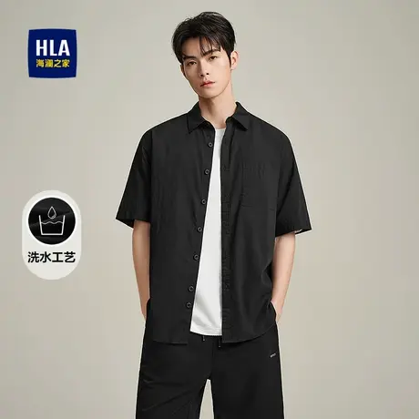 HLA/海澜之家提花格纹短袖休闲衬衫25春夏新款时尚宽松外套上衣男商品大图