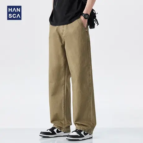 hansca美式复古纯棉休闲裤子男2025新款春季潮牌耐磨宽松直筒长裤商品大图