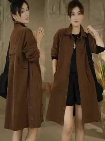 中长款外套女2023年秋季新款宽松韩版纯色百搭薄款休闲风衣上衣潮图片