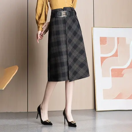 不规则格纹a字裙女春季2023新款复古高腰半身裙显瘦中长气质裙子图片