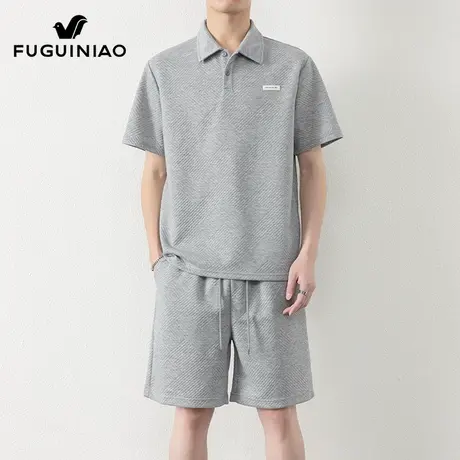 富贵鸟男士休闲套装短袖Polo衫夏季潮流t恤搭配运动五分裤一套男商品大图