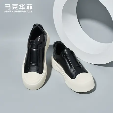 马克华菲男鞋夏季2025新款免系带厚底运动休闲鞋真皮百搭男士板鞋图片