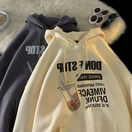 胖mm大码连帽宽松卫衣女秋美式高街ins设计感小众薄款潮外套上衣商品大图