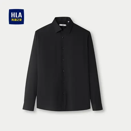 HLA/海澜之家黑色斜纹长袖正装衬衫25秋新翻领纯色商务通勤衬衣男图片
