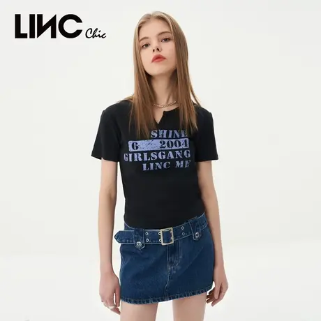 LINCCHIC金羽杰t恤女2023新款修身紧致抽褶短袖女t恤夏S232FK221Y商品大图