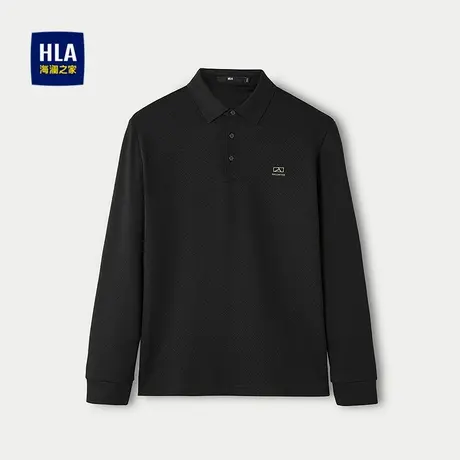 HLA/海澜之家高周波印花POLO衫2025秋季新翻领弹力珠地纯色长袖男商品大图