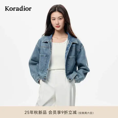 珂莱蒂尔2025年秋季新款纯棉减龄休闲烫钻长袖牛仔短外套女商品大图