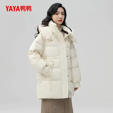 鸭鸭羽绒服女中长款2023年新款冬季连帽时尚百搭保暖外套W商品大图