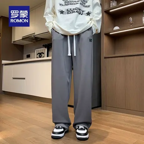 罗蒙男士时尚休闲裤2025秋季新款宽松垂感直筒裤潮流简约阔腿裤男商品大图