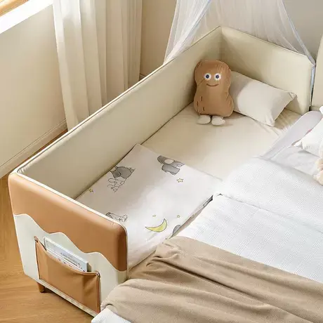 全友家居床边加宽拼接床实木脚儿童小孩单人小床拼接大床商品大图