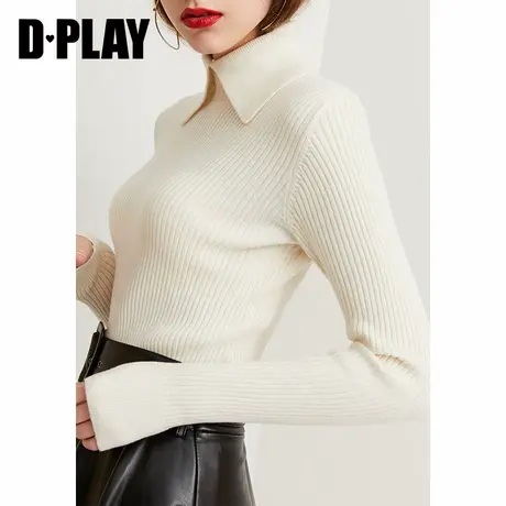 DPLAY德帕拉年秋冬白色衬衫领简约修身针织打底衫上衣女商品大图