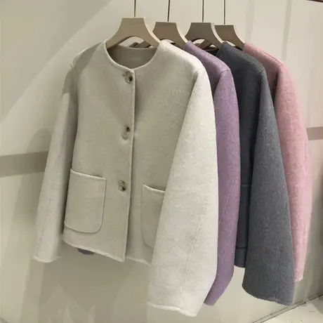 享永子【路过秋冬】手工缝制 100%纯羊毛双面呢大衣 气质毛呢外套图片