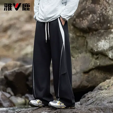 雅鹿2026春季新款户外休闲长裤男美式潮牌弯刀裤抽绳运动休闲卫裤商品大图