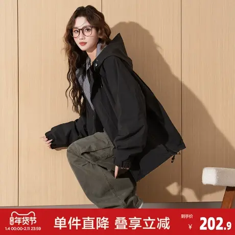 唐狮2026秋冬外套女连帽双面穿格纹高级感小个子气质女式外套潮图片