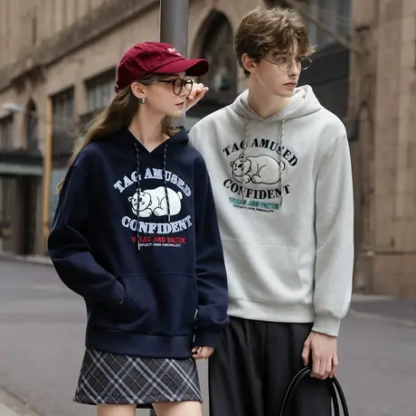 唐狮春秋季连帽卫衣情侣款精致绣花卡通美式校园休闲风超好看TUTA商品大图