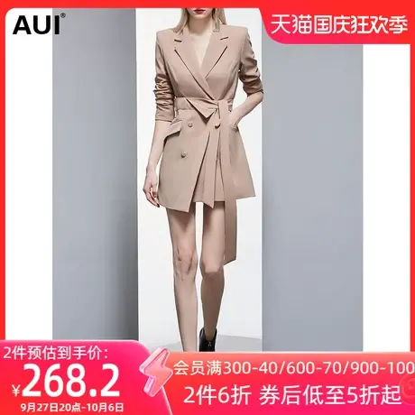 AUI名媛气质中长款西装女春秋2023新款设计感不规则收腰西服外套图片