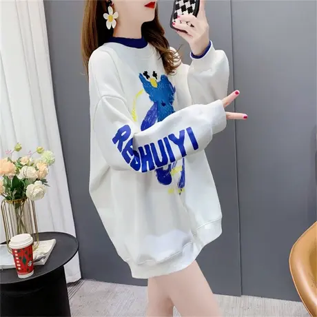 立领撞色拼接卫衣女加绒加厚宽松卡通芝麻街洋气时尚假两件上衣潮图片