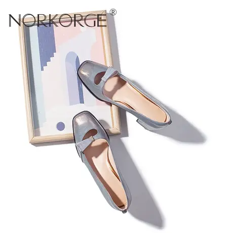 文艺蓝金色蝴蝶机单鞋女鞋商品大图