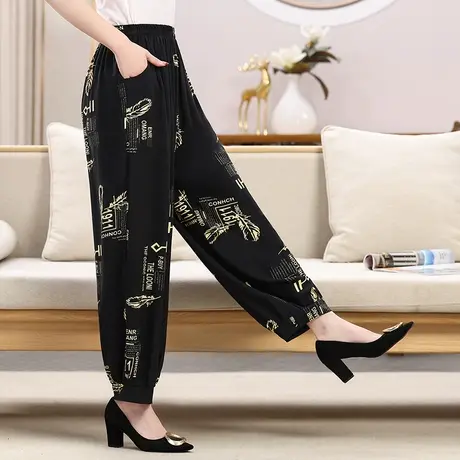 女棉绸灯笼裤夏季新款中年妈妈装高腰宽松民族风广场舞休闲长裤图片