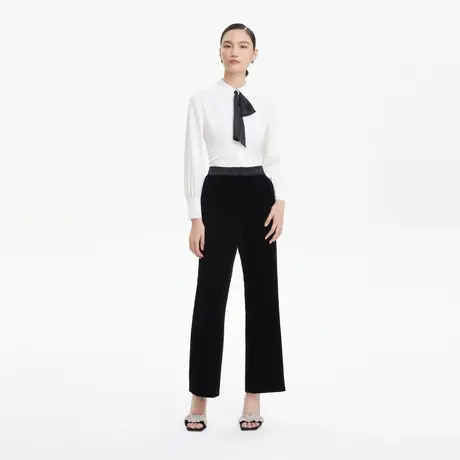 LANCY/朗姿秋季新款高腰阔腿裤子女修身显瘦法式高级感女裤商品大图