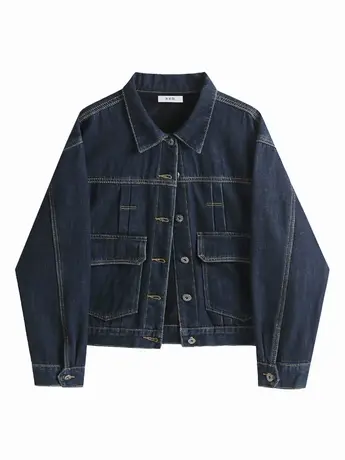 深蓝色加绒牛仔外套女短款宽松秋冬复古百搭设计感小众加厚上衣潮商品大图