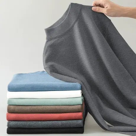 半高领毛衣男秋冬保暖内搭打底衫中领一体绒加厚加绒针织衫毛线衣商品大图