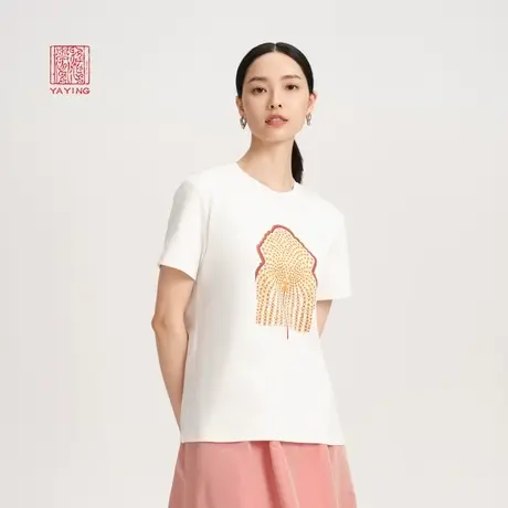 EP雅莹高端系列 设计感印花棉质宽松圆领T恤 春装商场同款5302A商品大图