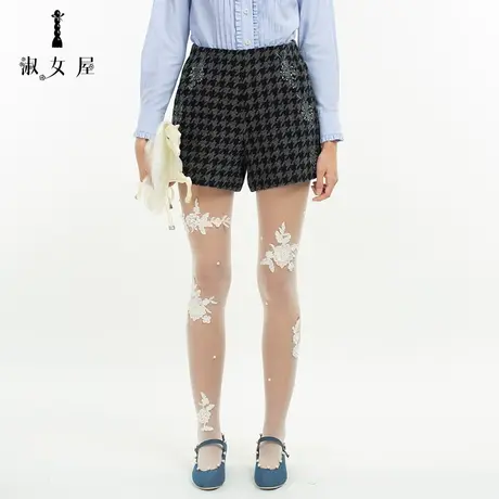 淑女屋官方旗舰店冬季新品灰色黑色格子水晶鞋与玫瑰花款透气舒适图片