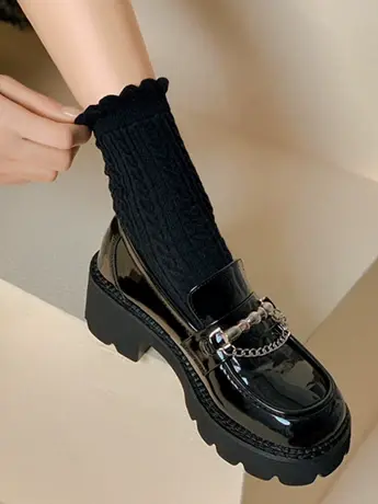 潮牌秋季新款法式厚底小皮鞋女设计感百搭日系jk黑色粗跟乐福单鞋商品大图