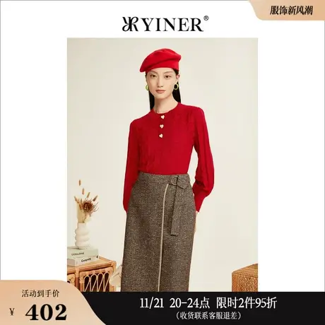 【中国红】YINER音儿专选女装冬季羊毛针织衫套头上衣商品大图
