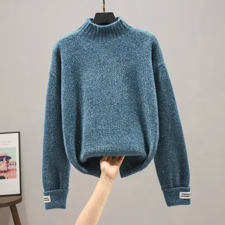 5218女士毛衣针织衫上衣新款女套头宽松外穿雪尼尔亮片打底衫商品大图