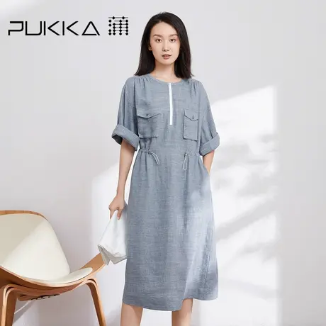 蒲PUKKA 女装棉麻连衣裙春装新款设计感抽绳宽松裙商场同款图片