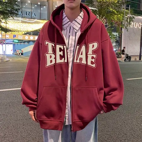 卫衣外套男春秋季美式情侣连帽加绒加厚国潮宽松男生重磅拉链开衫商品大图