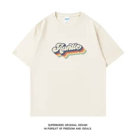 夏季美式复古字母印花短袖T恤男情侣宽松休闲半袖潮牌上衣体恤衫商品大图