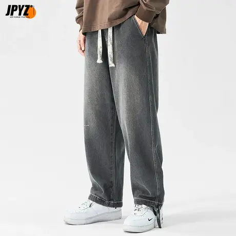 工装直筒黑色牛仔裤男款2022年秋冬新款宽松九分裤束脚休闲裤子图片